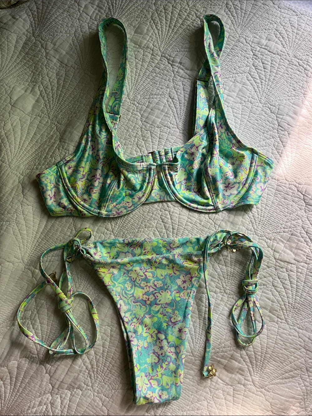 Kulani Kinis Hibiscus Fizz Bikini in Teal and Lime